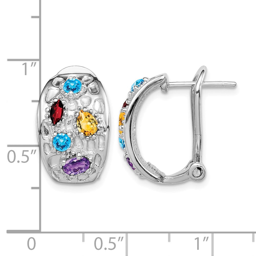 SS Rhodium-plated Amethyst/Blue Topaz/Garnet/Citrine Omega Back Earrings