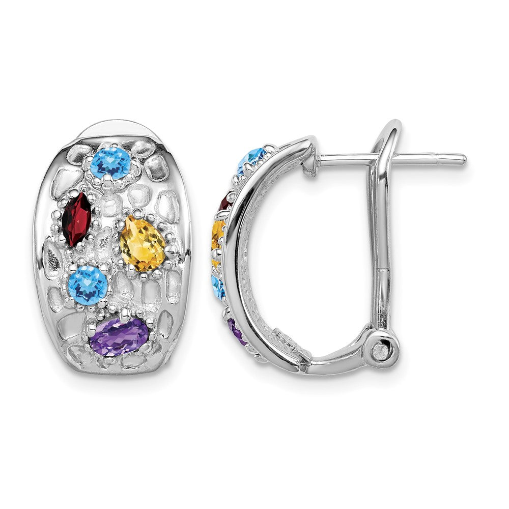 SS Rhodium-plated Amethyst/Blue Topaz/Garnet/Citrine Omega Back Earrings