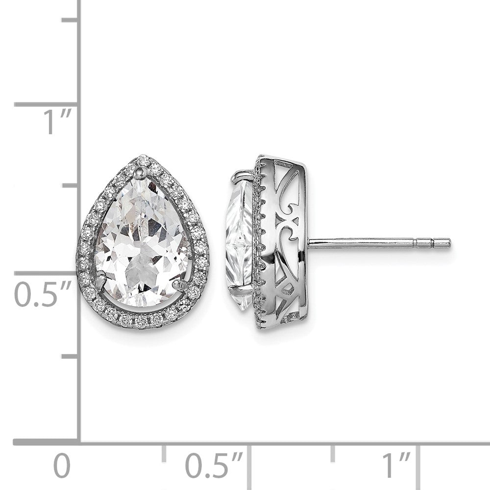 Sterling Silver Rhodium Created White Topaz & CZ Post Earrings
