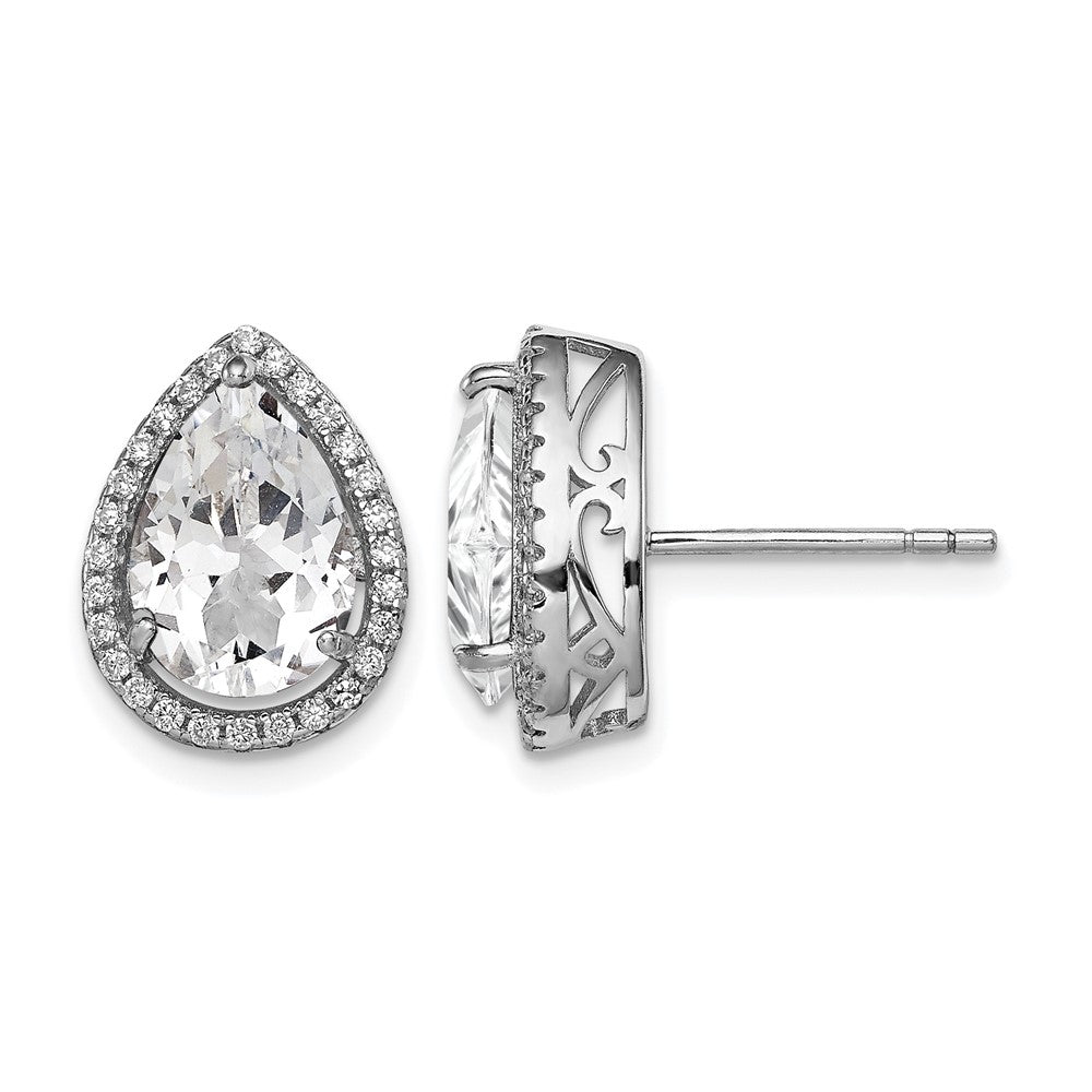 Sterling Silver Rhodium Created White Topaz & CZ Post Earrings