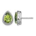 Sterling Silver Rhodium Polished Simulated Peridot & CZ Post Earrings
