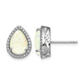 Sterling Silver Rhodium Polished Simulated Opal & CZ Post Earrings