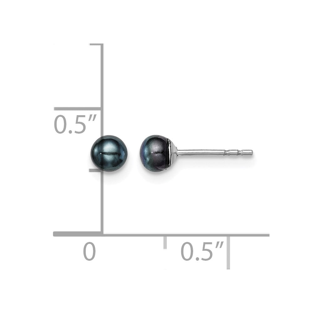 Sterling Silver Rh-plated 3-4mm Black FW Cultured Button Pearl Stud Earring