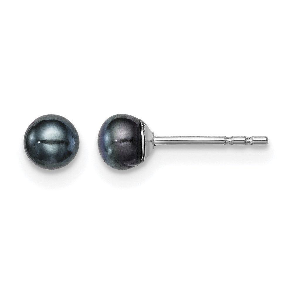 Sterling Silver Rh-plated 3-4mm Black FW Cultured Button Pearl Stud Earring