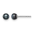 Sterling Silver Rh-plated 3-4mm Black FW Cultured Button Pearl Stud Earring