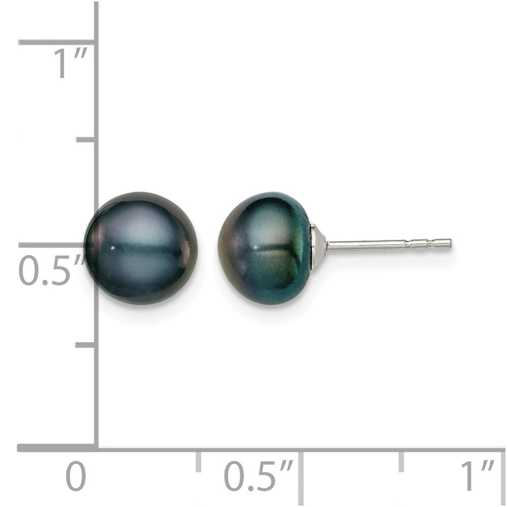 Sterling Silver Rh-plated 7-8mm Black FW Cultured Button Pearl Stud Earring