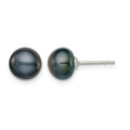 Sterling Silver Rh-plated 7-8mm Black FW Cultured Button Pearl Stud Earring