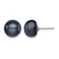Sterling Silver Rh-plated 9-10mm Black FWC Button Pearl Earrings