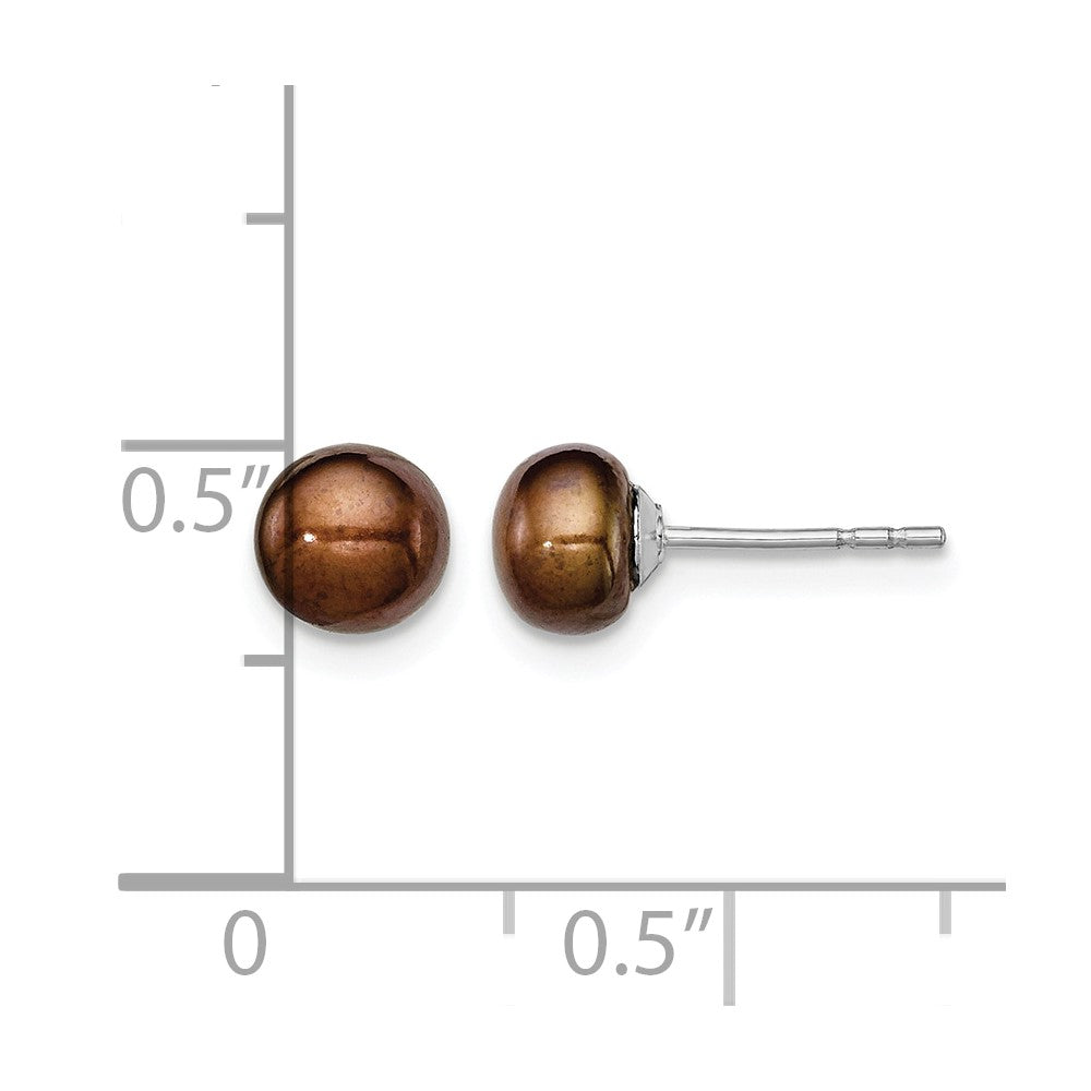 Sterling Silver Rh-plated 5-6mm Brown FW Cultured Button Pearl Stud Earring