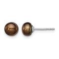 Sterling Silver Rh-plated 5-6mm Brown FW Cultured Button Pearl Stud Earring