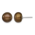 Sterling Silver Rh-plated 9-10mm Brown FWC Button Pearl Earrings