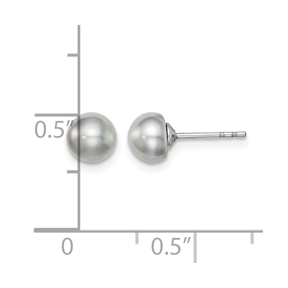 Sterling Silver Rh-plated 5-6mm Grey FW Cultured Button Pearl Stud Earrings