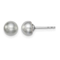 Sterling Silver Rh-plated 5-6mm Grey FW Cultured Button Pearl Stud Earrings
