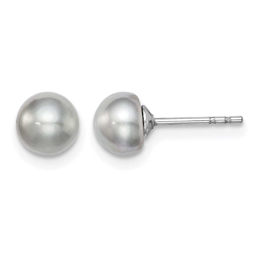 Sterling Silver Rh-plated 5-6mm Grey FW Cultured Button Pearl Stud Earrings