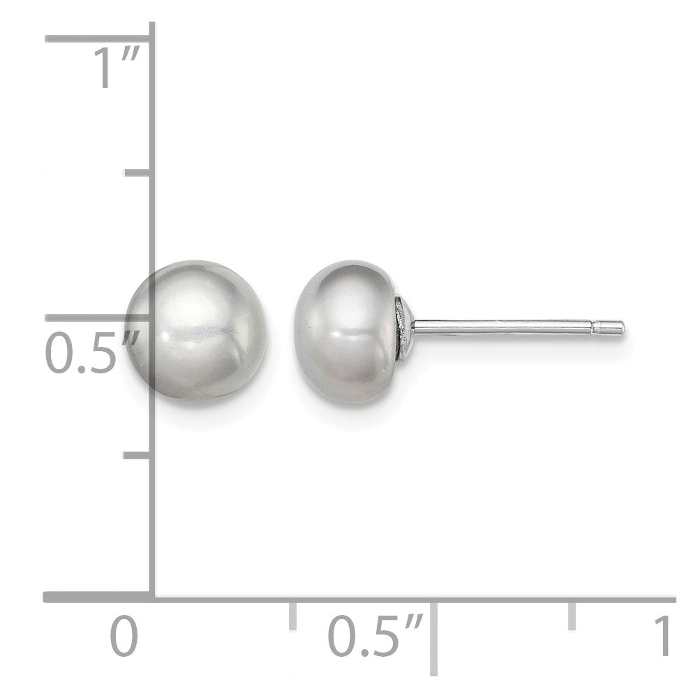 Sterling Silver Rh-plated 6-7mm Grey FW Cultured Button Pearl Stud Earrings