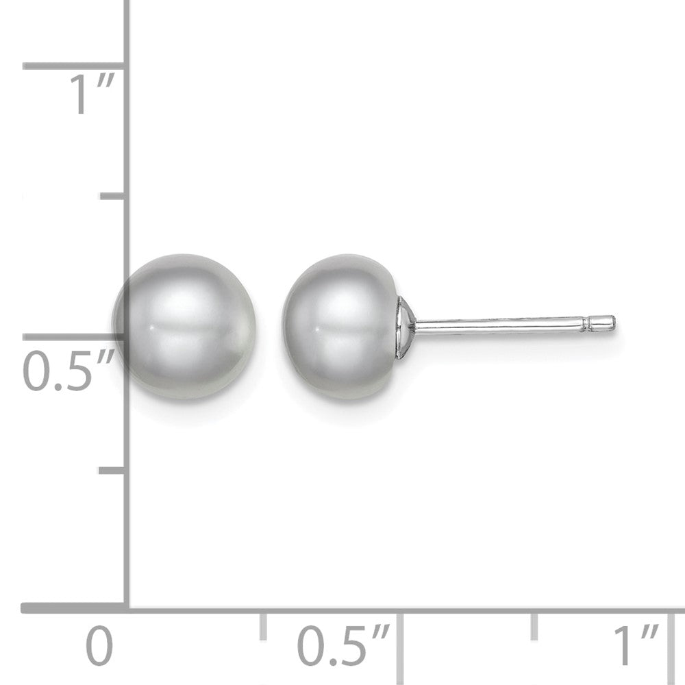Sterling Silver Rh-plated 7-8mm Grey FW Cultured Button Pearl Stud Earrings