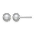 Sterling Silver Rh-plated 7-8mm Grey FW Cultured Button Pearl Stud Earrings