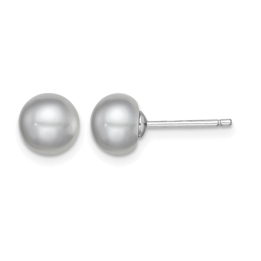 Sterling Silver Rh-plated 7-8mm Grey FW Cultured Button Pearl Stud Earrings