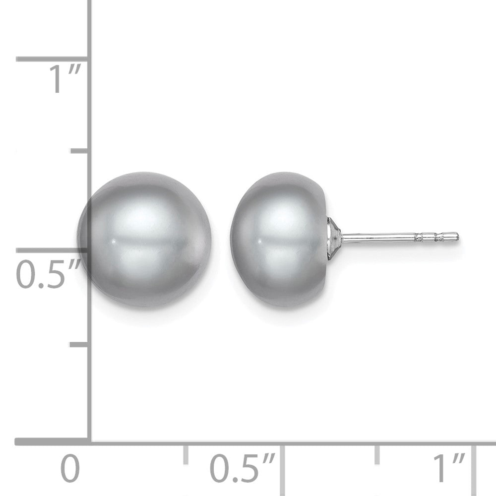 Sterling Silver Rh-plated 9-10mm Grey FW Cultured Button Pearl Stud Earring
