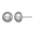 Sterling Silver Rh-plated 9-10mm Grey FW Cultured Button Pearl Stud Earring
