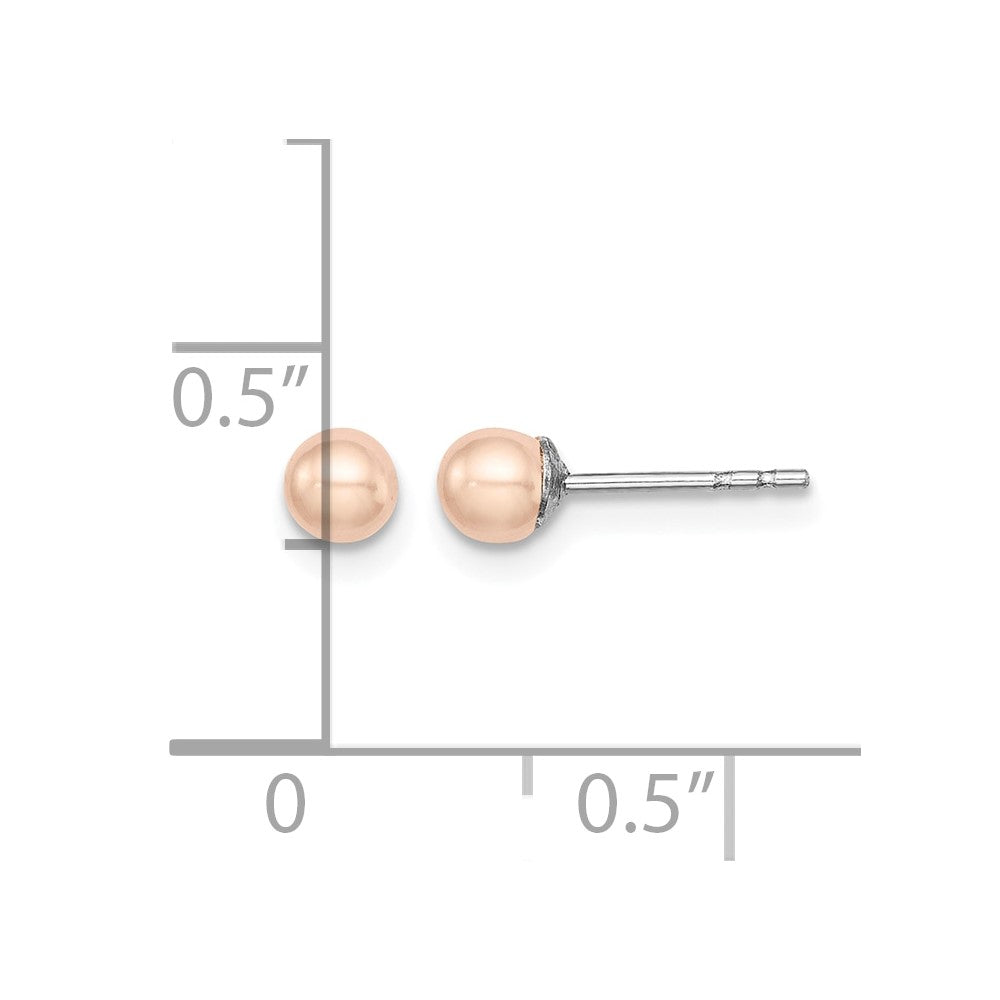 Sterling Silver Rh-plated 3-4mm Pink FW Cultured Button Pearl Stud Earrings