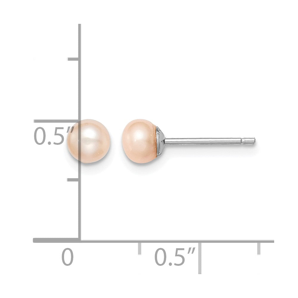 Sterling Silver Rh-plated 4-5mm Pink FW Cultured Button Pearl Stud Earrings