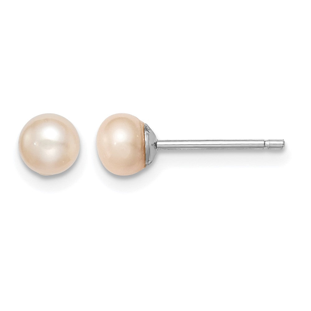 Sterling Silver Rh-plated 4-5mm Pink FW Cultured Button Pearl Stud Earrings
