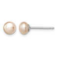 Sterling Silver Rh-plated 5-6mm Pink FW Cultured Button Pearl Stud Earrings