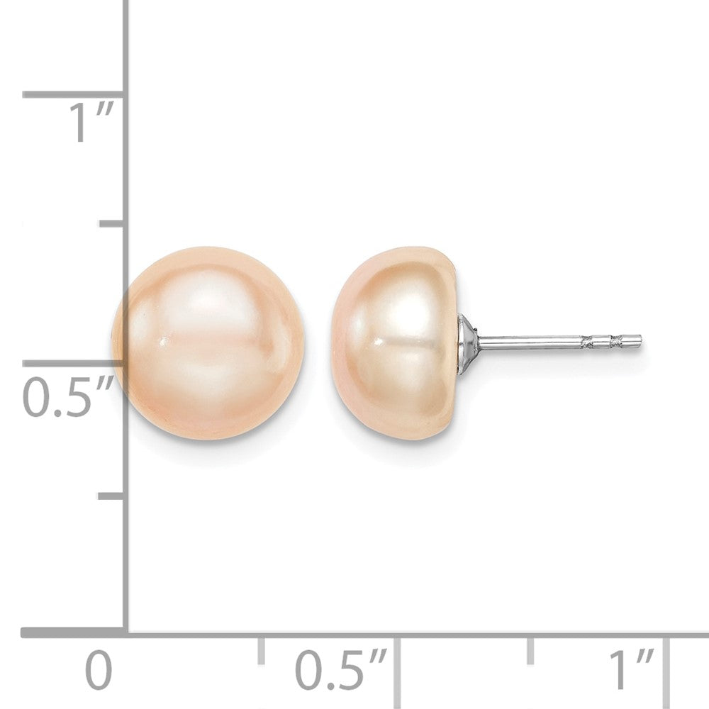 Sterling Silver Rh-plated 9-10mm Pink FW Cultured Button Pearl Stud Earring