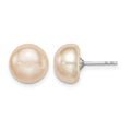 Sterling Silver Rh-plated 9-10mm Pink FW Cultured Button Pearl Stud Earring