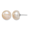 Sterling Silver Rh-pl 11-12mm Pink FW Cultured Button Pearl Stud Earrings