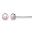 Sterling Silver Rh-plated 3-4mm Purple FWC Button Pearl Earrings
