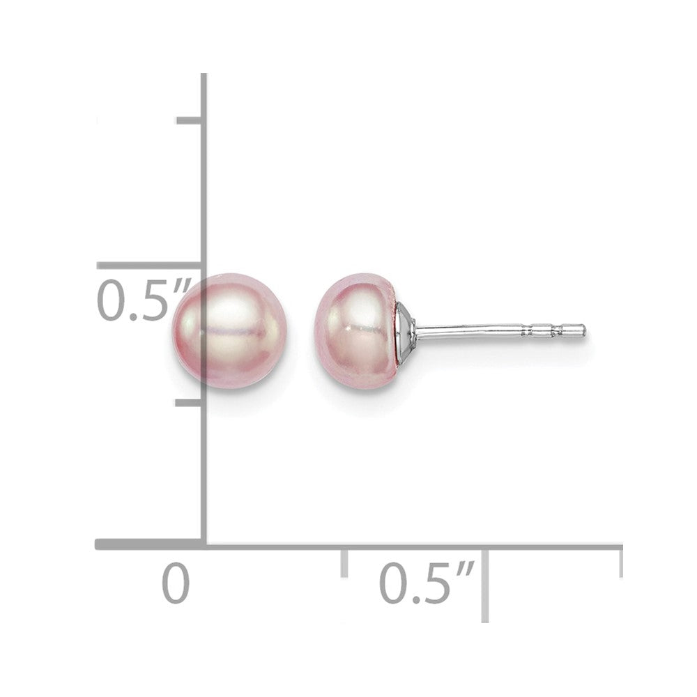 Sterling Silver Rh-plated 5-6mm Purple FWC Button Pearl Earrings