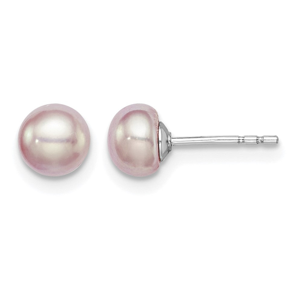 Sterling Silver Rh-plated 5-6mm Purple FWC Button Pearl Earrings