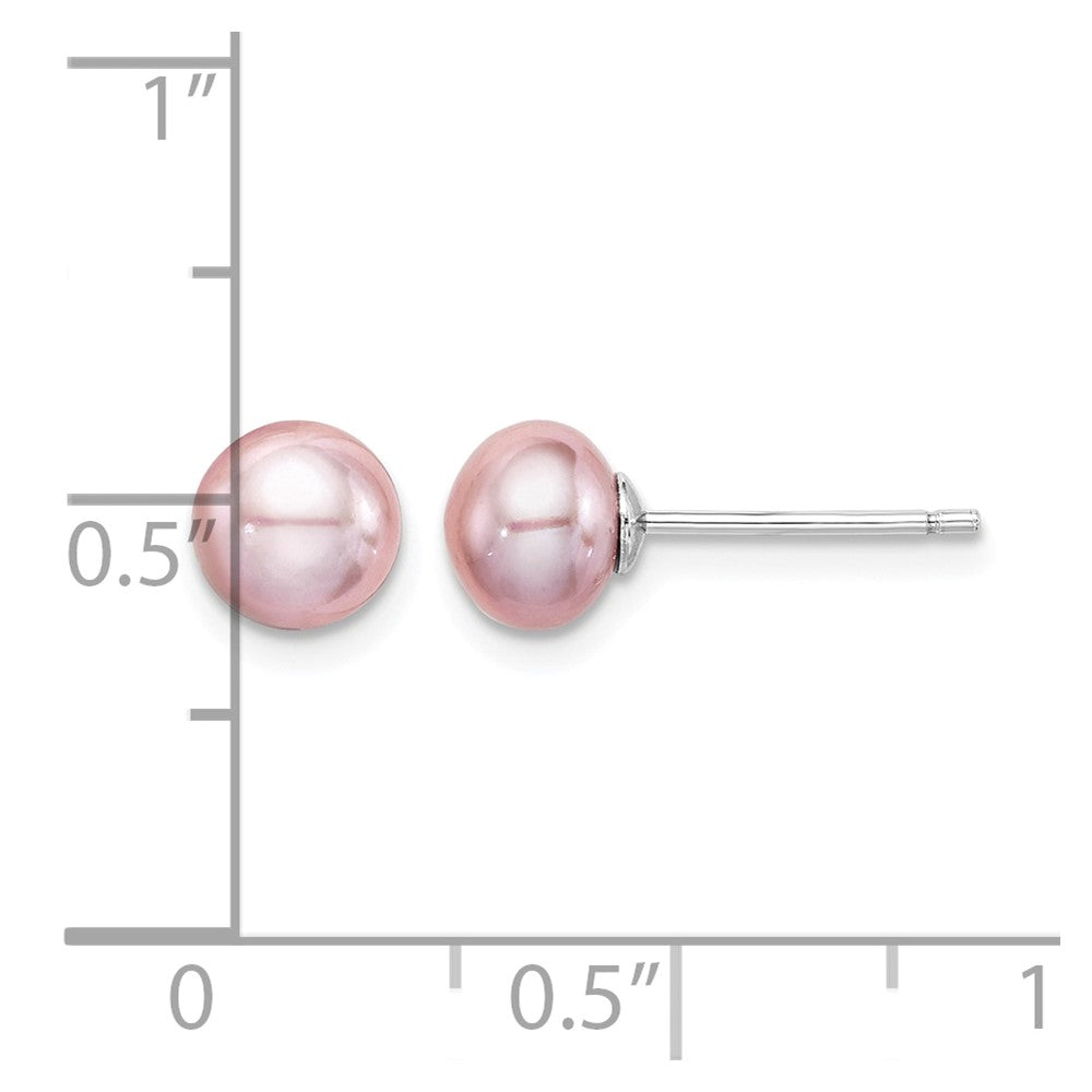 Sterling Silver Rh-plated 6-7mm Purple FWC Button Pearl Earrings