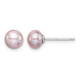 Sterling Silver Rh-plated 6-7mm Purple FWC Button Pearl Earrings