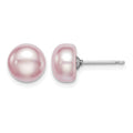 Sterling Silver Rh-plated 8-9mm Purple FWC Button Pearl Earrings