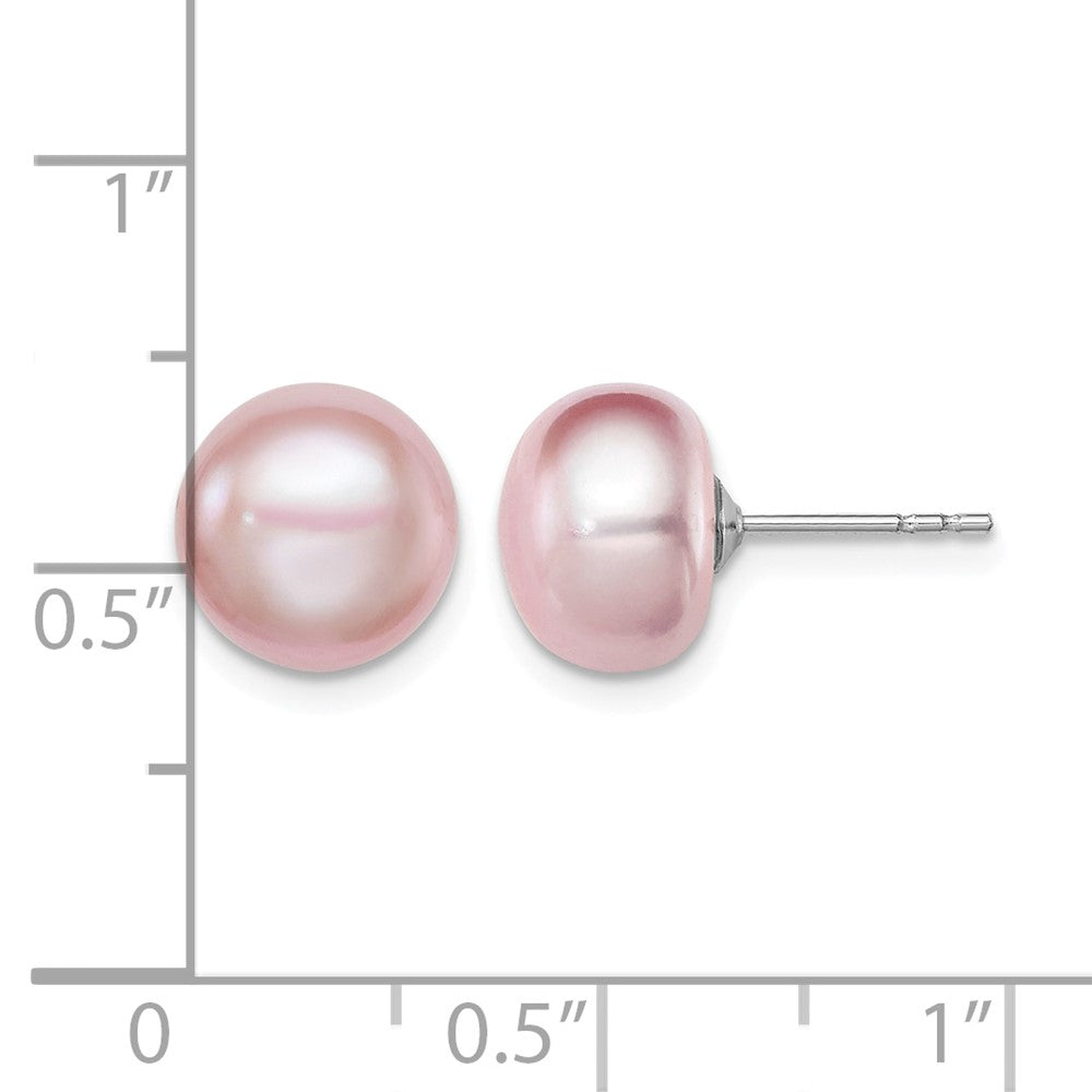 Sterling Silver Rh-plated 9-10mm Purple FWC Button Pearl Earrings