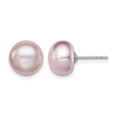 Sterling Silver Rh-plated 9-10mm Purple FWC Button Pearl Earrings