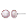 Sterling Silver Rh-plated 10-11mm Purple FWC Button Pearl Earrings
