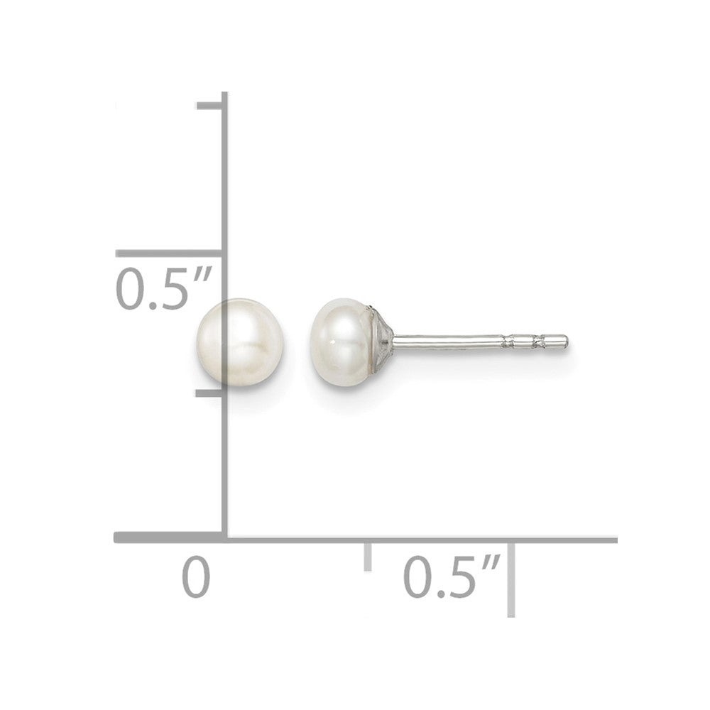 Sterling Silver Rh-plated 3-4mm White FW Cultured Button Pearl Stud Earring