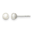 Sterling Silver Rh-plated 3-4mm White FW Cultured Button Pearl Stud Earring