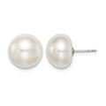 Sterling Silver Rh-plated 12-13mm White FWC Button Pearl Earrings