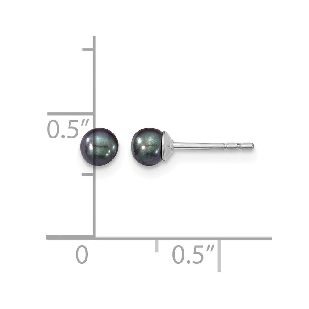 Sterling Silver 3-4mm RH Black FW Cultured Round Pearl Stud Earrings