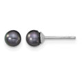 Sterling Silver 4-5mm RH Black FW Cultured Round Pearl Stud Earrings