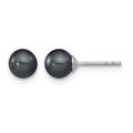 Sterling Silver Rh-plated 5-6mm Black FW Cultured Round Pearl Stud Earrings