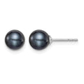 Sterling Silver Rh-plated 6-7mm Black FW Cultured Round Pearl Stud Earrings