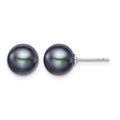 Sterling Silver Rh-plated 8-9mm Black FW Cultured Round Pearl Stud Earrings