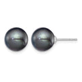 Sterling Silver Rh-plated 9-10mm Black FW Cultured Round Pearl Stud Earring