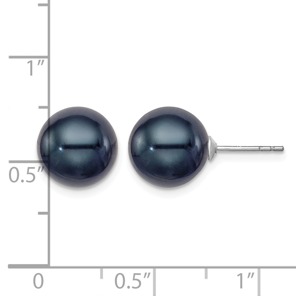 Sterling Silver Rh-plated 10-11mm Black FWC Round Pearl Earrings